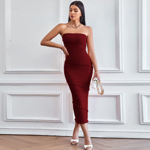 2025 spring and summer sxy tube top bodycon solid color dress beach long skirt dress - Negative Apparel
