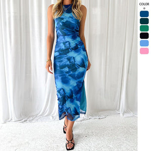 2025 spring and summer women's clothing sxy printing slim waist slimming high - end dress women - Negative Apparel