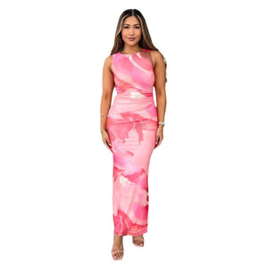 2025 spring and summer women's clothing sxy printing slim waist slimming high - end dress women - Negative Apparel