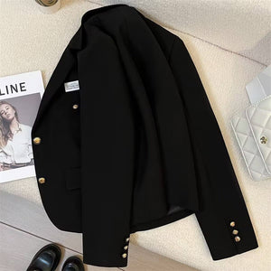 2025 spring design sense college style casual street suit black short suit jacket - Negative Apparel