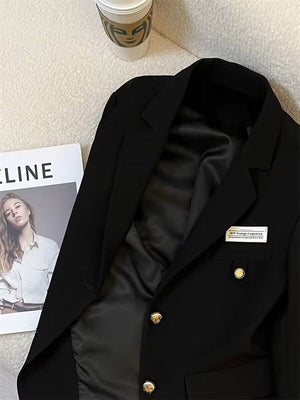 2025 spring design sense college style casual street suit black short suit jacket - Negative Apparel