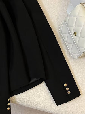 2025 spring design sense college style casual street suit black short suit jacket - Negative Apparel