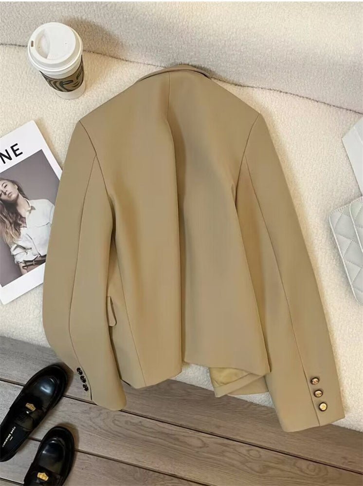 2025 spring design sense college style casual street suit black short suit jacket - Negative Apparel