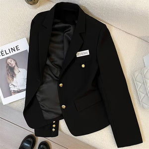 2025 spring design sense college style casual street suit black short suit jacket - Negative Apparel