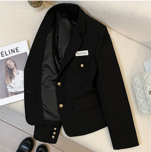 2025 spring design sense college style casual street suit black short suit jacket - Negative Apparel