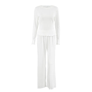 2025 spring knitted hollow love jacquard pajamas two - piece long - sleeved trousers ladies home clothes - Negative Apparel