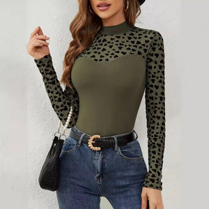 2025 Spring Mesh Splicing Long Sleeve Slim Bottom T-Shirt Top Women - Negative Apparel