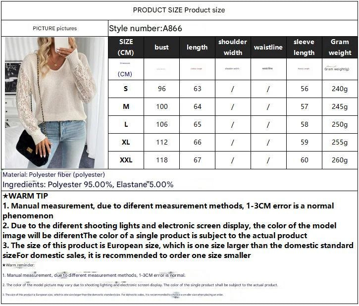 2025 spring new elegant women's solid color V - neck lace splicing long - sleeved T-shirt top women - Negative Apparel