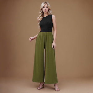 2025 spring new solid color slim high waist sleeveless wide leg jumpsuit - Negative Apparel