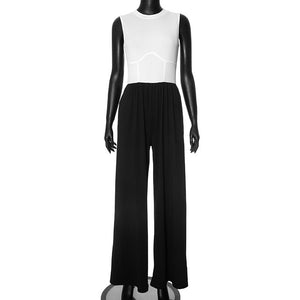 2025 spring new solid color slim high waist sleeveless wide leg jumpsuit - Negative Apparel