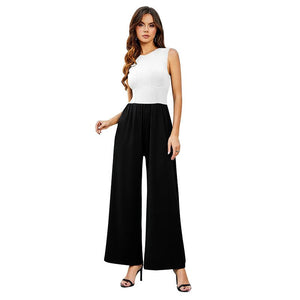 2025 spring new solid color slim high waist sleeveless wide leg jumpsuit - Negative Apparel