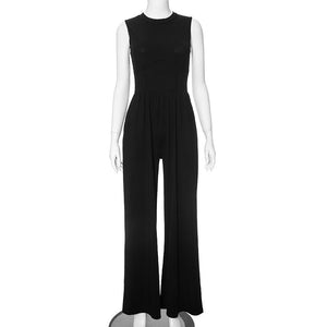 2025 spring new solid color slim high waist sleeveless wide leg jumpsuit - Negative Apparel