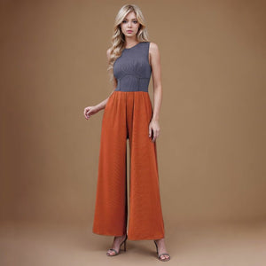 2025 spring new solid color slim high waist sleeveless wide leg jumpsuit - Negative Apparel