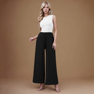 2025 spring new solid color slim high waist sleeveless wide leg jumpsuit - Negative Apparel