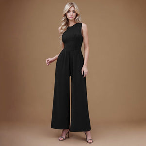2025 spring new solid color slim high waist sleeveless wide leg jumpsuit - Negative Apparel