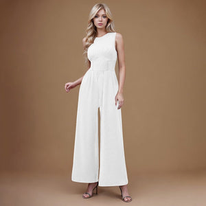 2025 spring new solid color slim high waist sleeveless wide leg jumpsuit - Negative Apparel