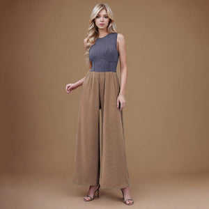 2025 spring new solid color slim high waist sleeveless wide leg jumpsuit - Negative Apparel