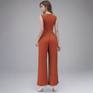 2025 spring new solid color slim high waist sleeveless wide leg jumpsuit - Negative Apparel