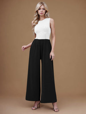 2025 spring new solid color slim high waist sleeveless wide leg jumpsuit - Negative Apparel