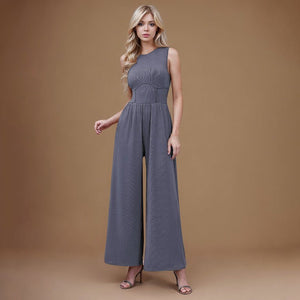2025 spring new solid color slim high waist sleeveless wide leg jumpsuit - Negative Apparel