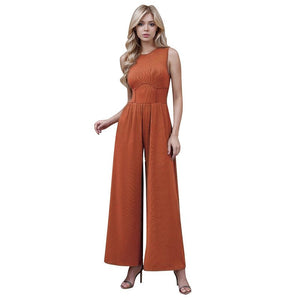 2025 spring new solid color slim high waist sleeveless wide leg jumpsuit - Negative Apparel