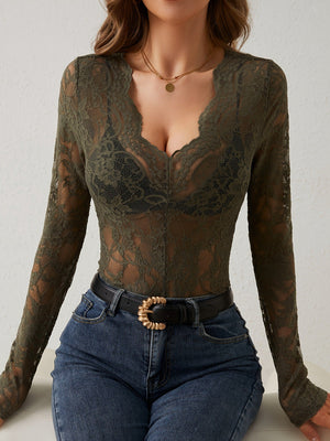 2025 spring new sxy single - layer floral lace fan - shaped decorative blouse tops for women - Negative Apparel