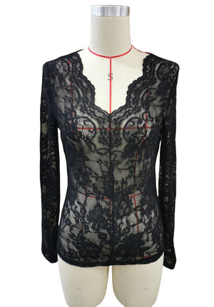 2025 spring new sxy single - layer floral lace fan - shaped decorative blouse tops for women - Negative Apparel