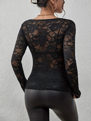 2025 spring new sxy single - layer floral lace fan - shaped decorative blouse tops for women - Negative Apparel