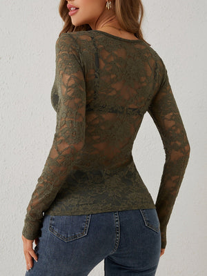 2025 spring new sxy single - layer floral lace fan - shaped decorative blouse tops for women - Negative Apparel