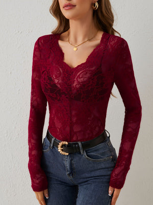 2025 spring new sxy single - layer floral lace fan - shaped decorative blouse tops for women - Negative Apparel