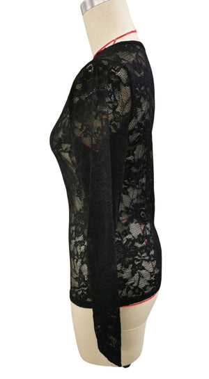 2025 spring new sxy single - layer floral lace fan - shaped decorative blouse tops for women - Negative Apparel