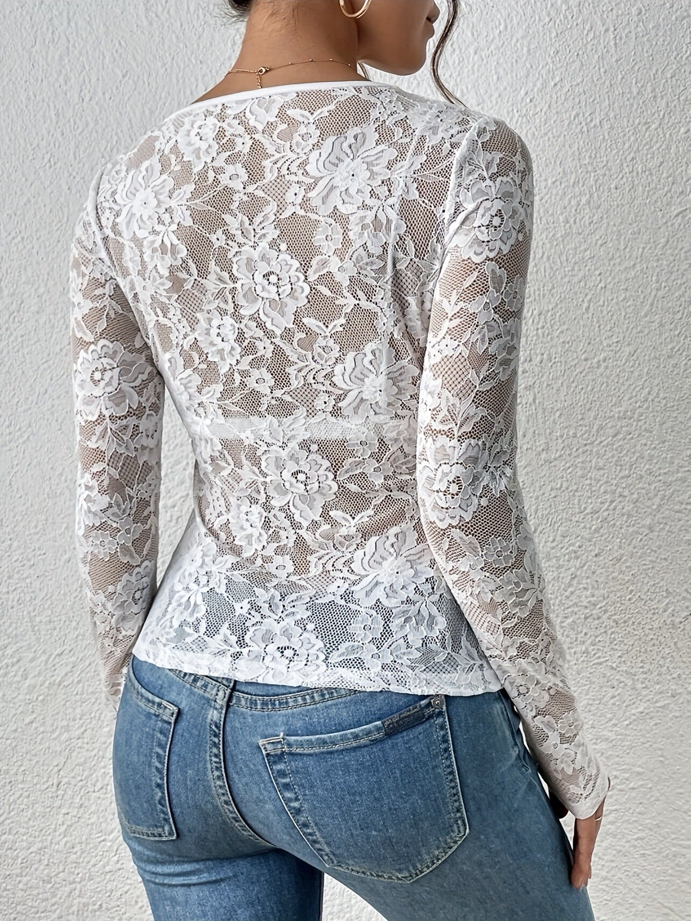 2025 spring new sxy single - layer floral lace fan - shaped decorative blouse tops for women - Negative Apparel