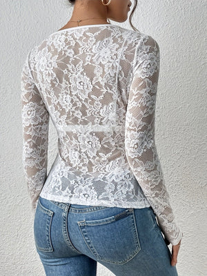 2025 spring new sxy single - layer floral lace fan - shaped decorative blouse tops for women - Negative Apparel