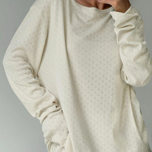 2025 Spring Pajamas Jacquard Long Sleeve Pants Two - piece Set - Negative Apparel