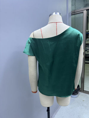 2025 Spring solid color satin imitation silk irregular oblique shoulder one - shoulder pullover sleeveless shirt - Negative Apparel