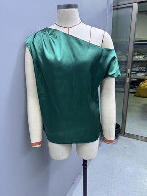 2025 Spring solid color satin imitation silk irregular oblique shoulder one - shoulder pullover sleeveless shirt - Negative Apparel