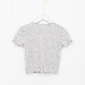 2025 Summer American Style Fashion Retro Ruffle Edge Slim Short Sleeve T-shirt - Negative Apparel