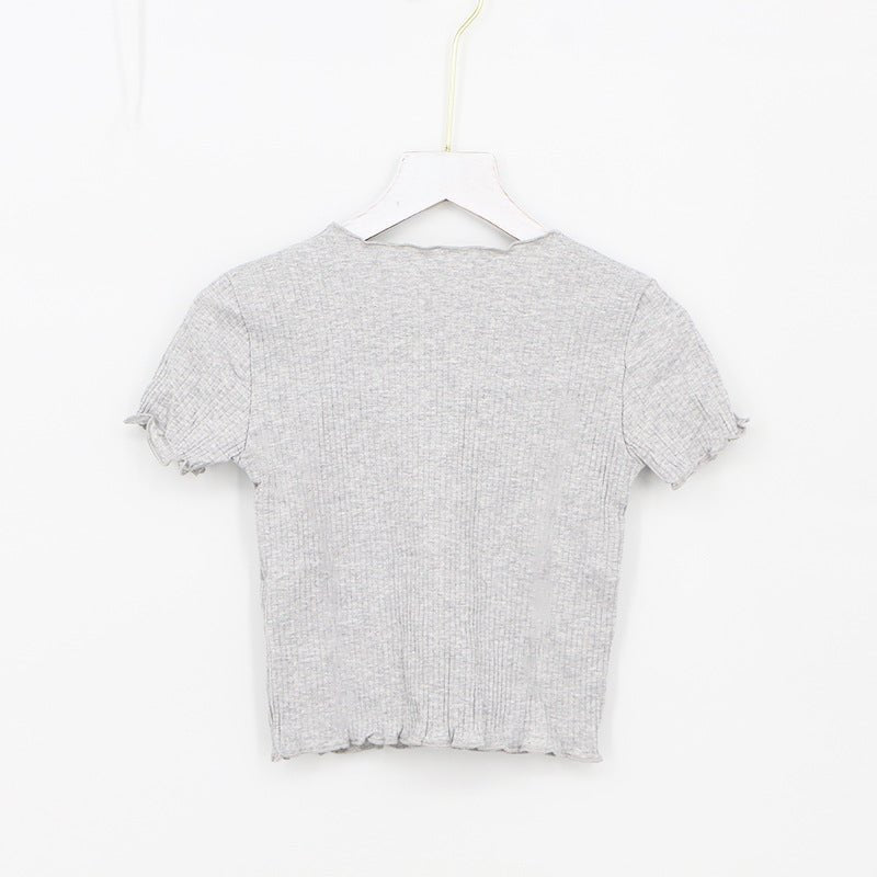 2025 Summer American Style Fashion Retro Ruffle Edge Slim Short Sleeve T-shirt - Negative Apparel