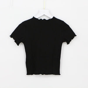 2025 Summer American Style Fashion Retro Ruffle Edge Slim Short Sleeve T-shirt - Negative Apparel