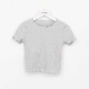 2025 Summer American Style Fashion Retro Ruffle Edge Slim Short Sleeve T-shirt - Negative Apparel