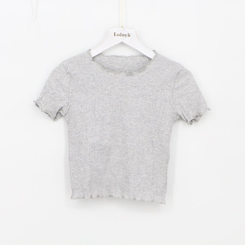 2025 Summer American Style Fashion Retro Ruffle Edge Slim Short Sleeve T-shirt - Negative Apparel