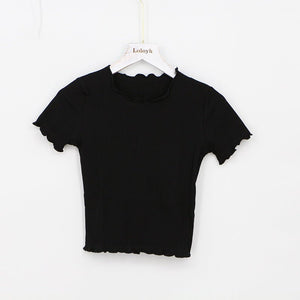 2025 Summer American Style Fashion Retro Ruffle Edge Slim Short Sleeve T-shirt - Negative Apparel