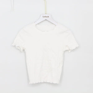 2025 Summer American Style Fashion Retro Ruffle Edge Slim Short Sleeve T-shirt - Negative Apparel