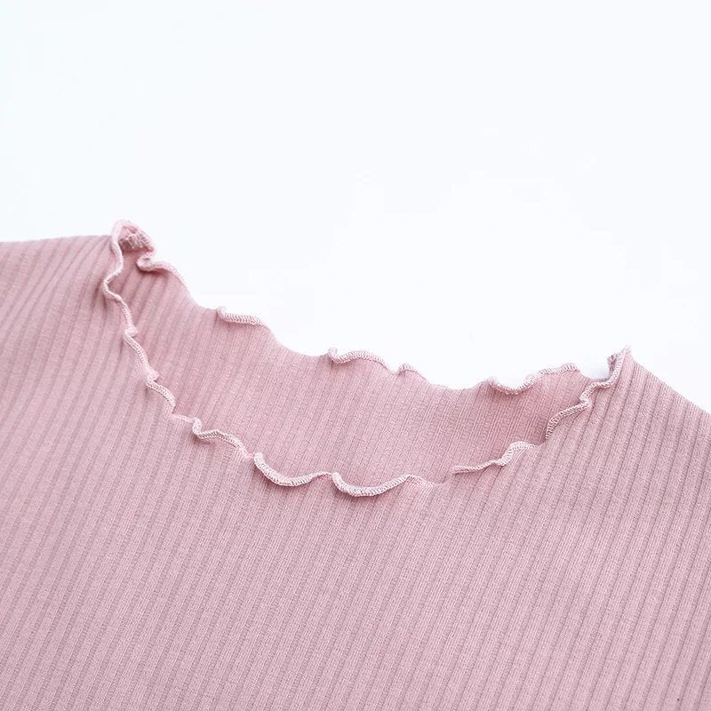 2025 Summer American Style Fashion Retro Ruffle Edge Slim Short Sleeve T-shirt - Negative Apparel