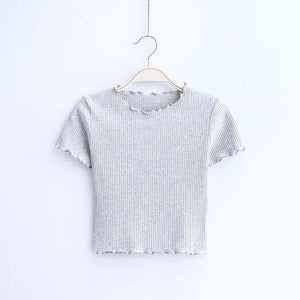 2025 Summer American Style Fashion Retro Ruffle Edge Slim Short Sleeve T-shirt - Negative Apparel