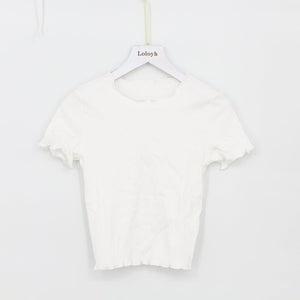 2025 Summer American Style Fashion Retro Ruffle Edge Slim Short Sleeve T-shirt - Negative Apparel