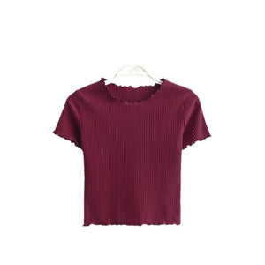 2025 Summer American Style Fashion Retro Ruffle Edge Slim Short Sleeve T-shirt - Negative Apparel