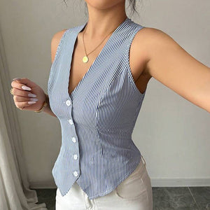 2025 summer an and n temperament striped small vest sleeveless cardigan top YDX1106 - Negative Apparel
