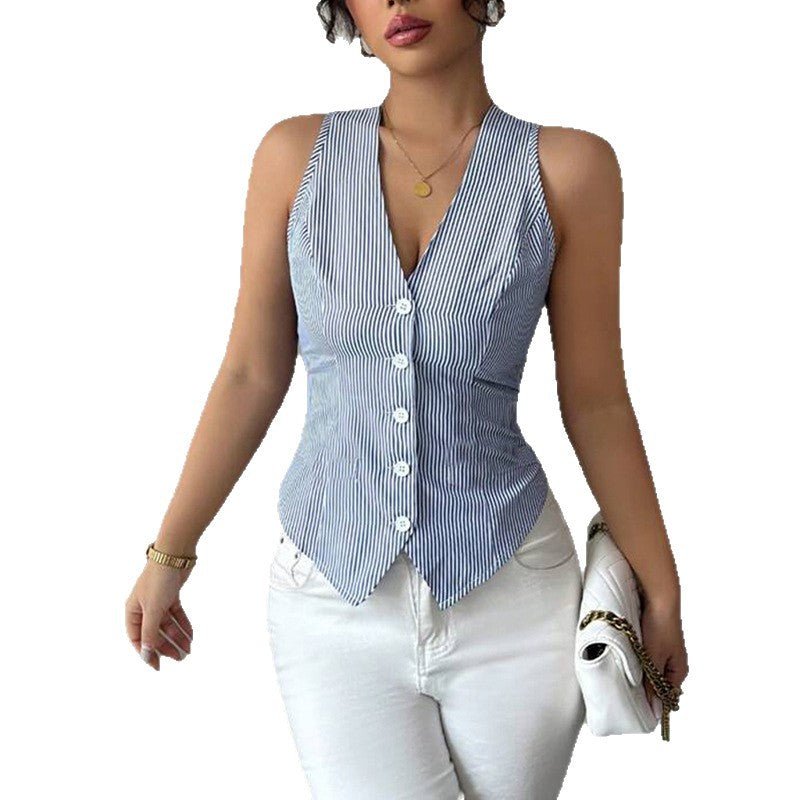 2025 summer an and n temperament striped small vest sleeveless cardigan top YDX1106 - Negative Apparel