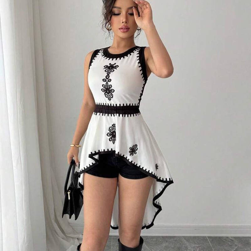 2025 Summer and Irregular Contrast Color Vest Swallowtail Sleeveless Pullover Top Women's Clothing - Negative Apparel
